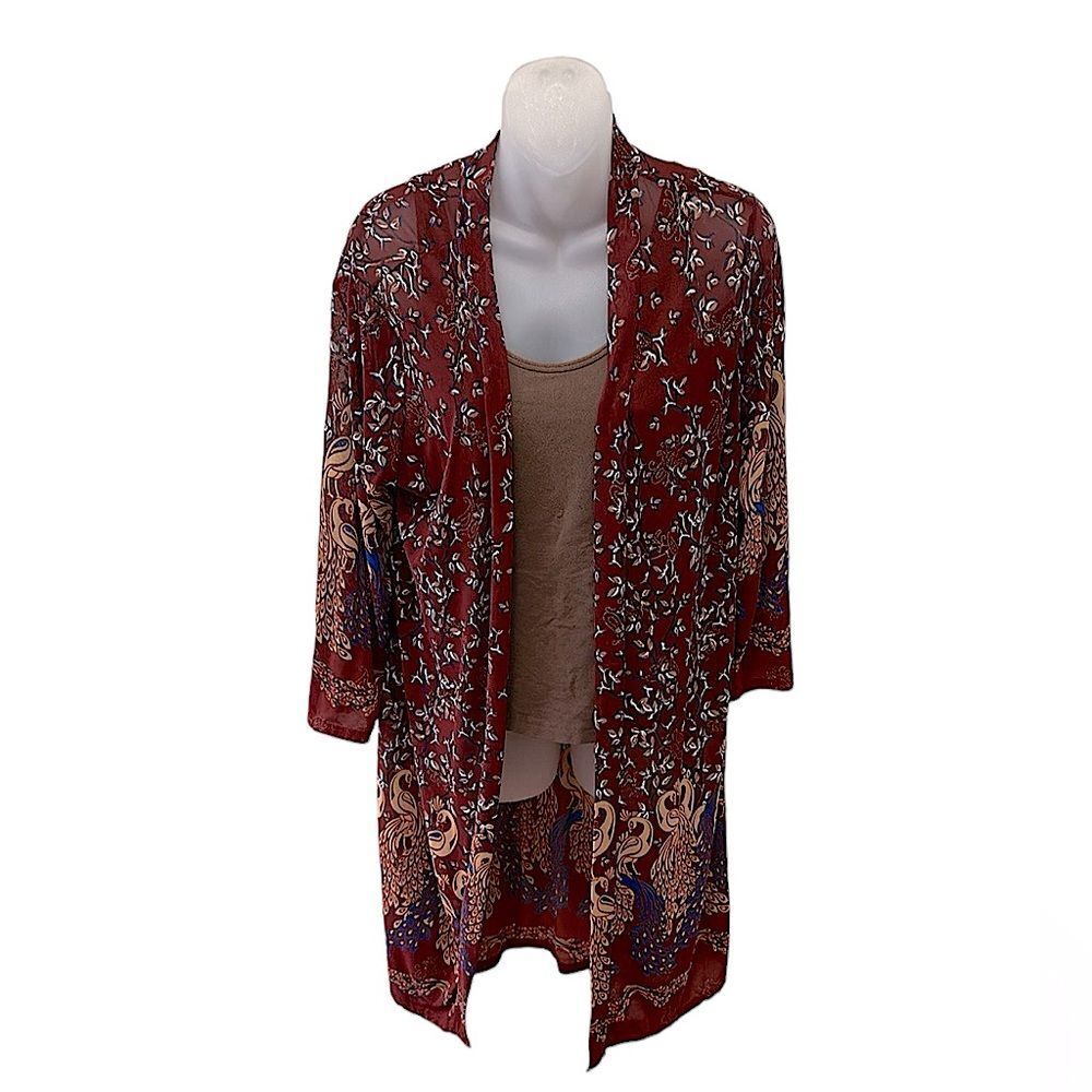 Maroon Burgundy Long Kimono Lightweight L/XL